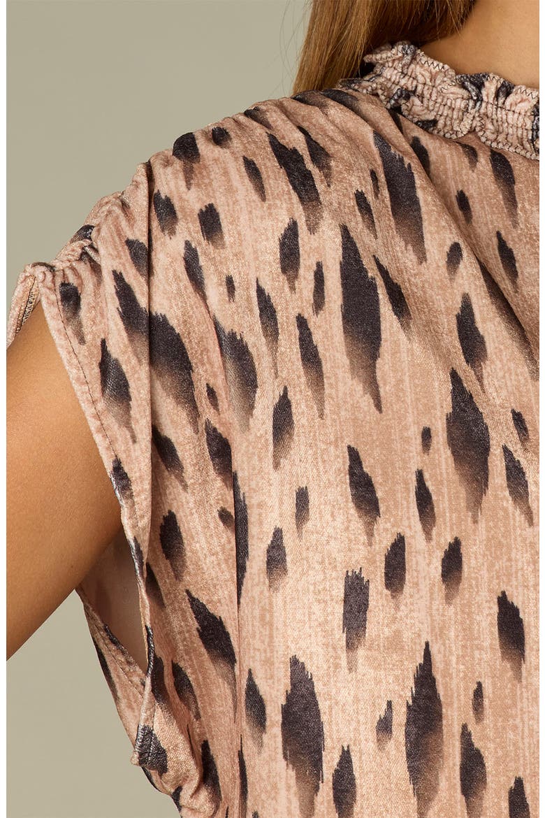 Ruffle Neck Dolman Top, Alternate, color, CARAMEL LATTE/ CHARCOAL MULTI