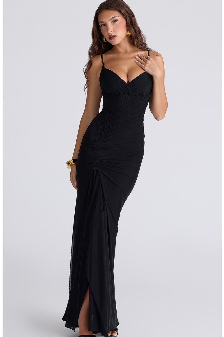 Issey Stretch Mesh Gown, Alternate, color, BLACK
