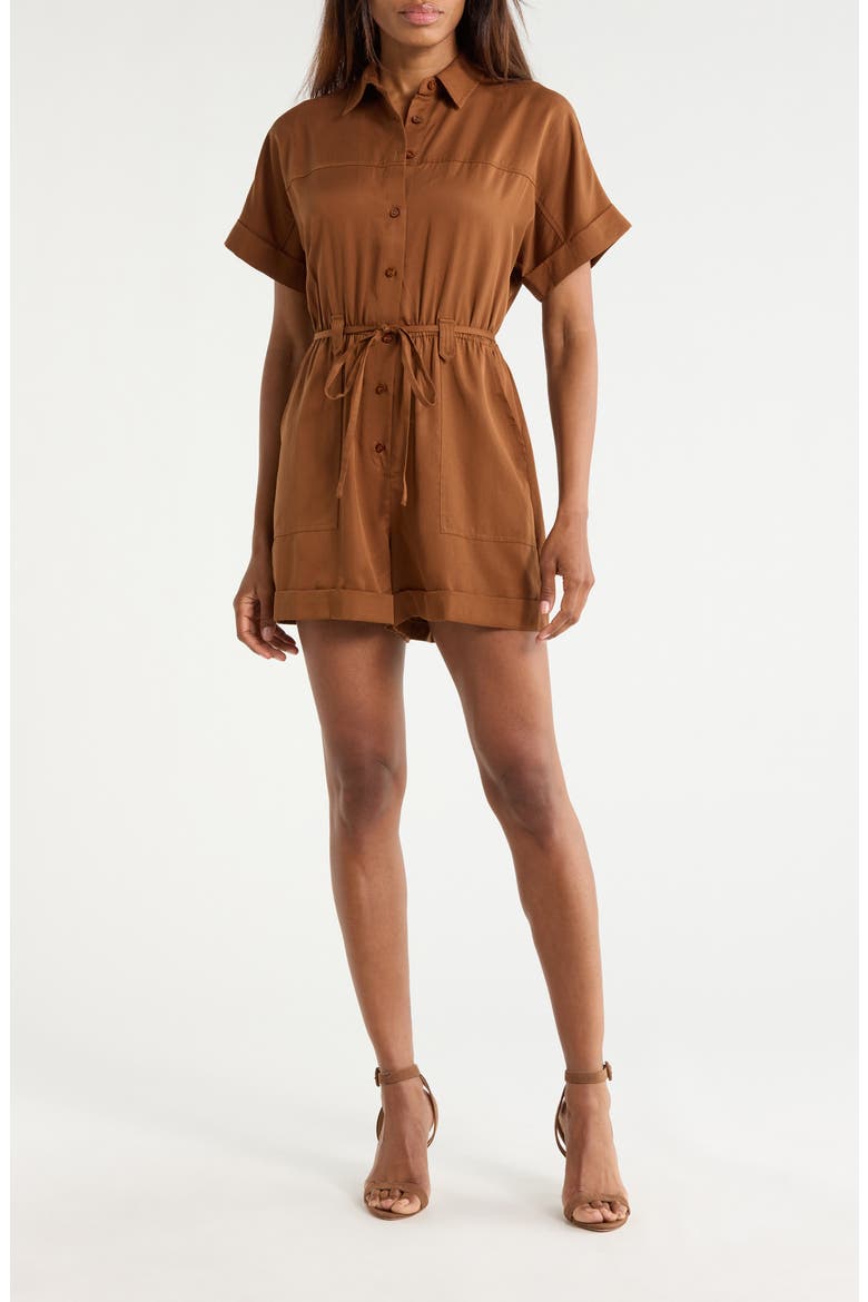 Lily Tie Waist Romper, Main, color, MARRON GLACE