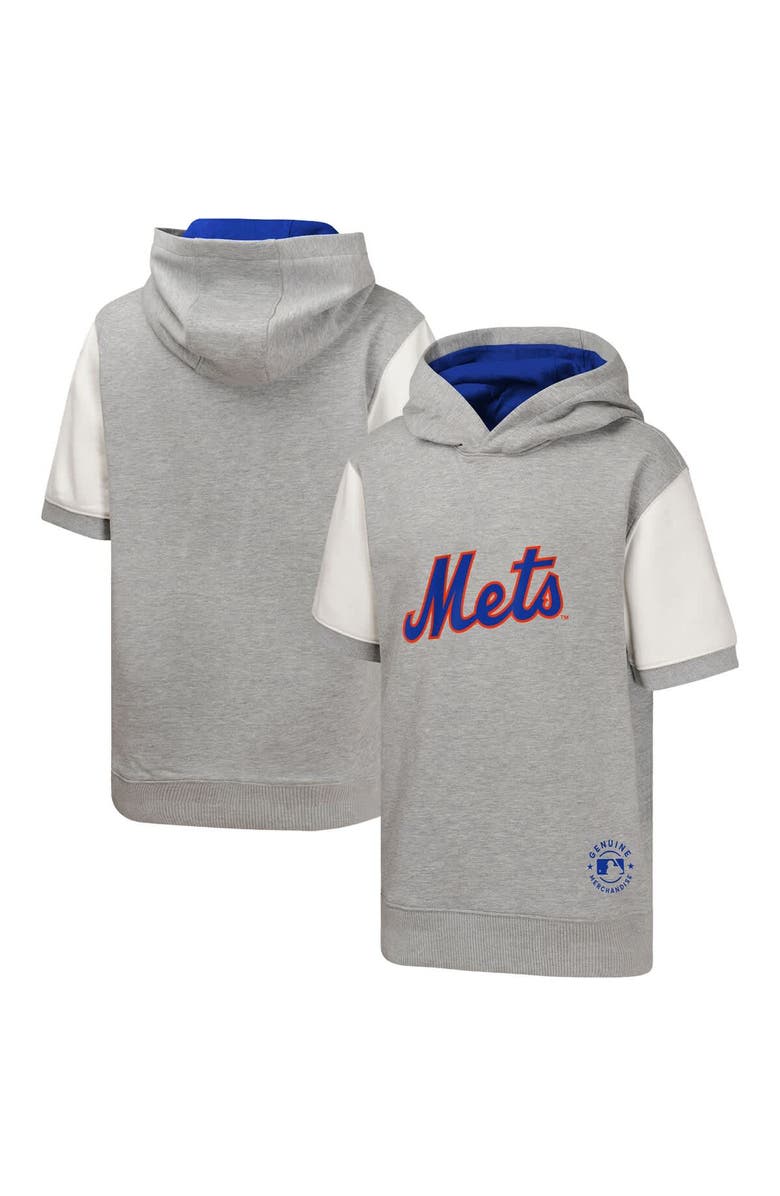 Outerstuff Youth  Heather Gray New York Mets Line Up Short Sleeve Pullover Hoodie, Alternate, color, 