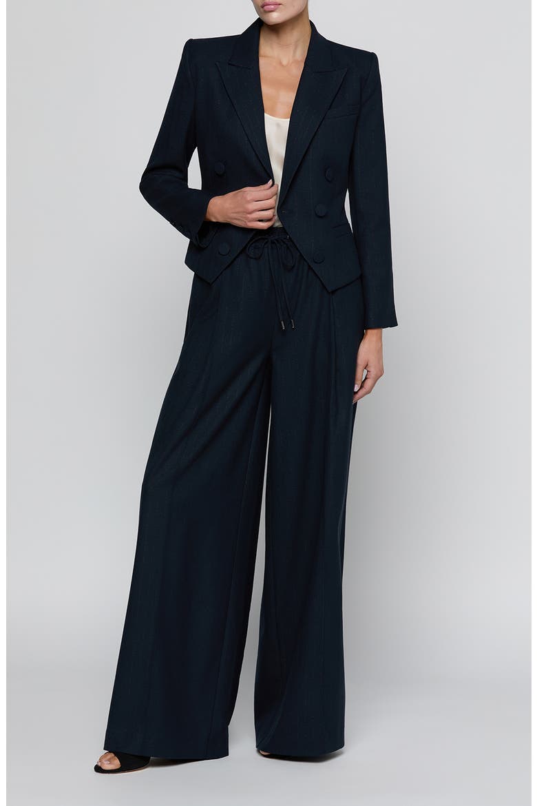 Risa Pinstripe Double Breasted Blazer, Alternate, color, MIDNIGHT LUREX PINSTRIPE