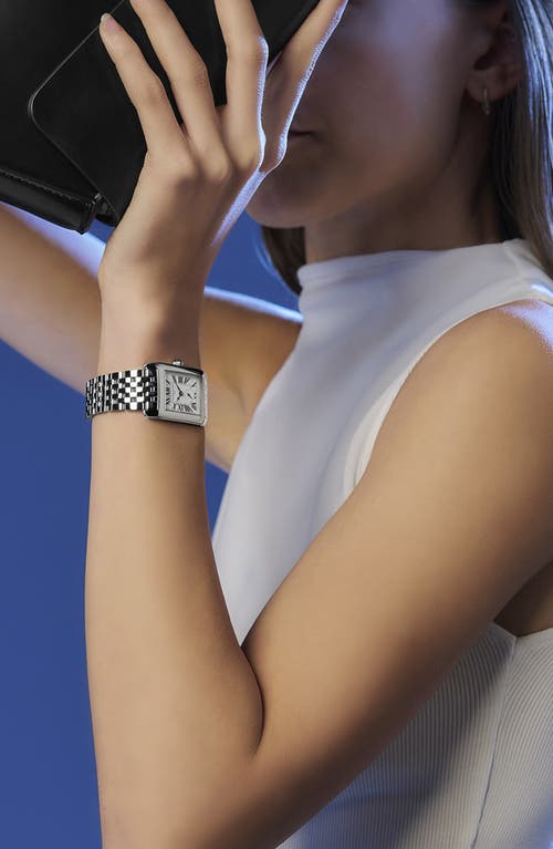 Frederique Constant Classic Carrèe Diamond Leather Strap Watch, 28mm X 25mm In Silverone