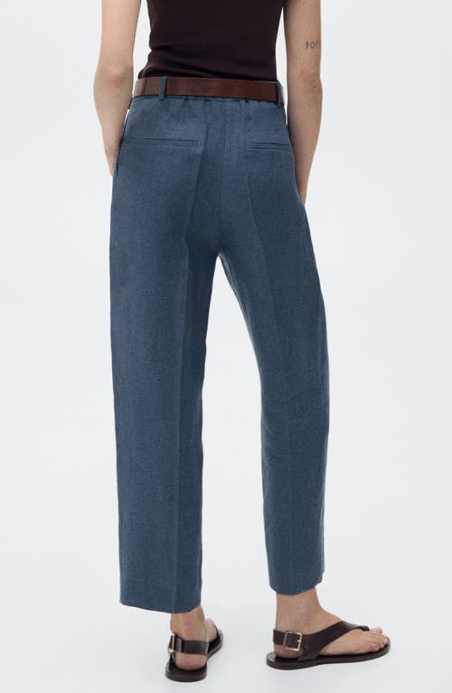 Mango Straight Linen Trousers With Dart Detail Blue In Blue