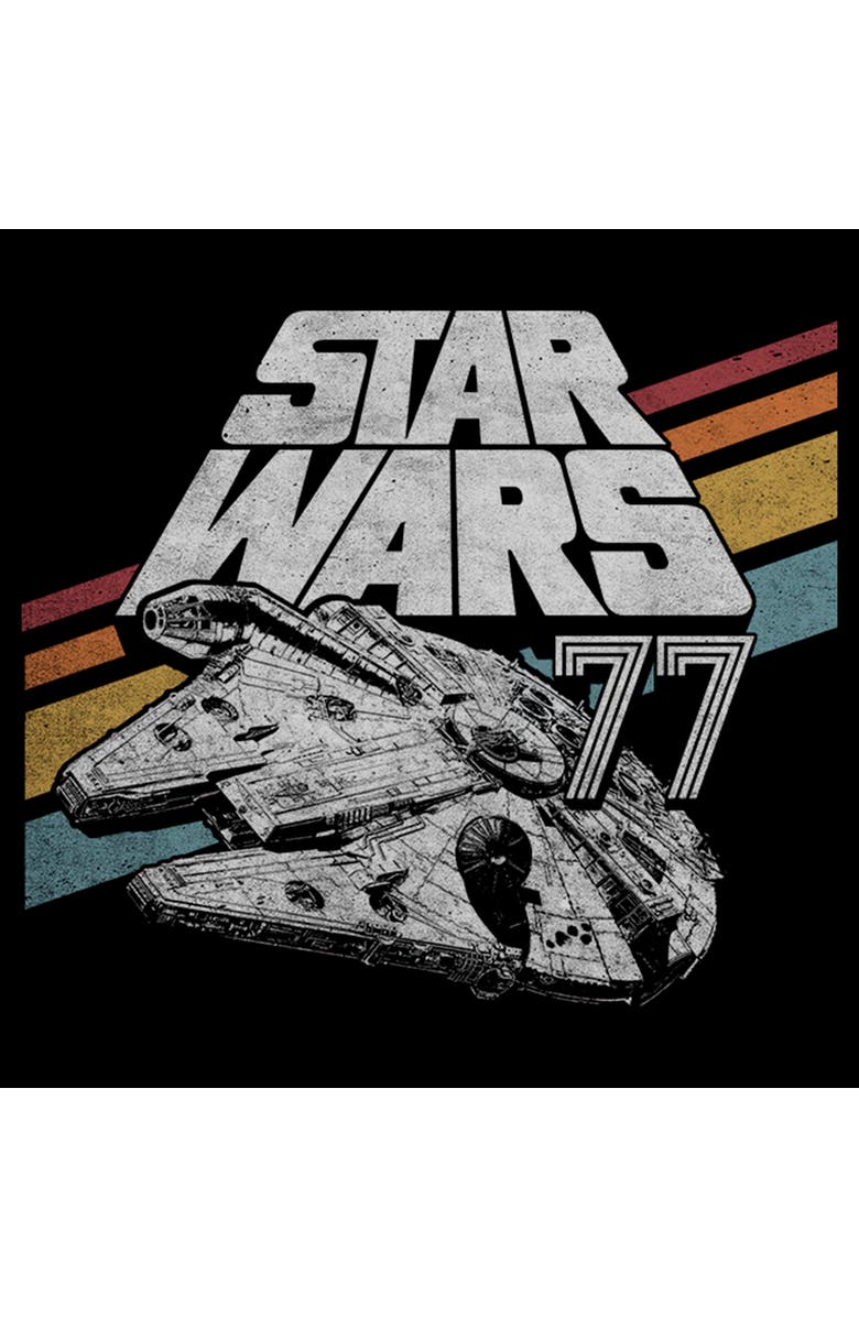 Star Wars Men's Star Wars Retro 77 Millennium Falcon Stripes  Graphic T-Shirt, Alternate, color, Black