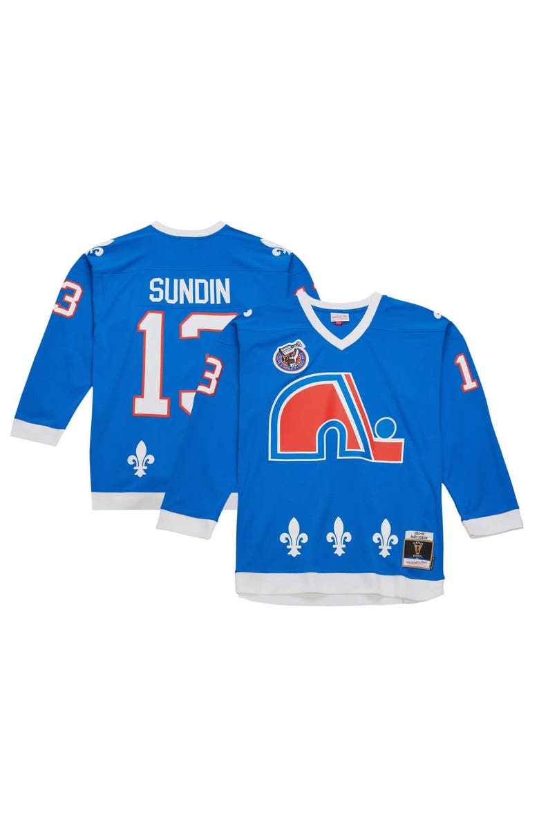 Mitchell & Ness Men's Mitchell & Ness Mats Sundin Blue Quebec Nordiques Vintage Hockey 1992/93 Blue Line Player Jersey, Alternate, color,