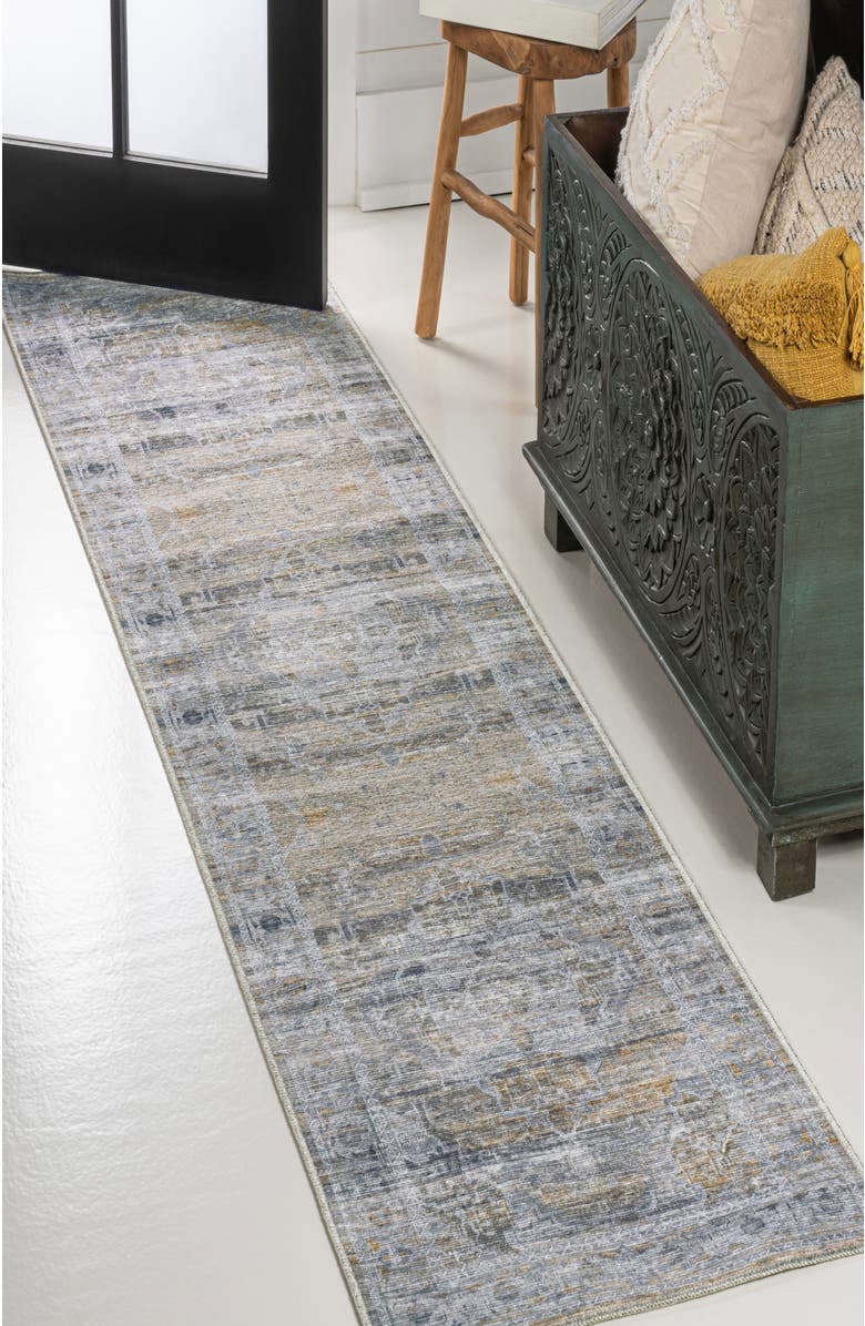 JONATHAN Y Alanya Ornate Medallion Machine-Washable Area Rug, Alternate, color, Gray/Mustard