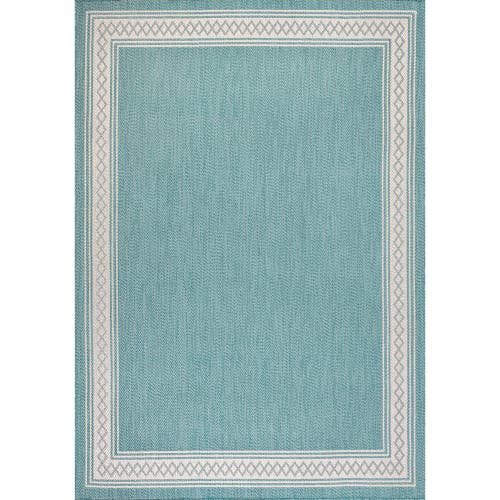 Jonathan Y Lucia Classic Diamond Border Indoor/outdoor Area Rug In Aqua/light Gray