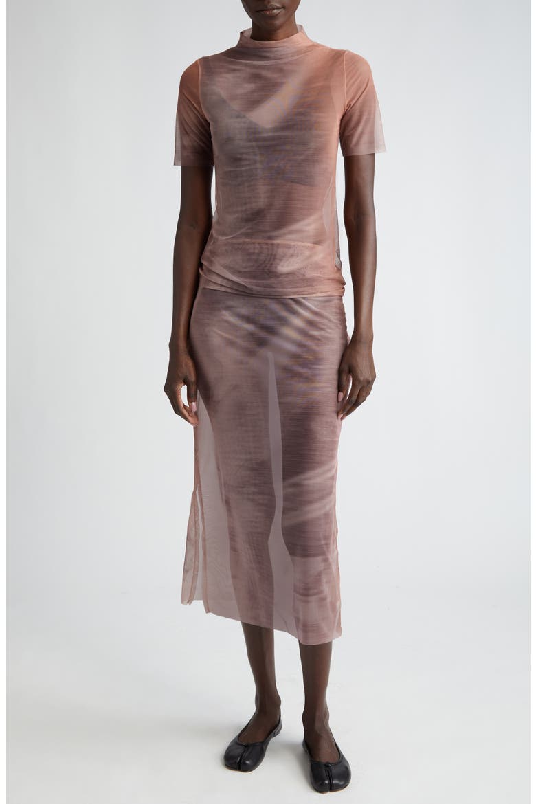 Euphoric Sheer Mesh Midi Skirt, Alternate, color, BROWN PRINT MULTI