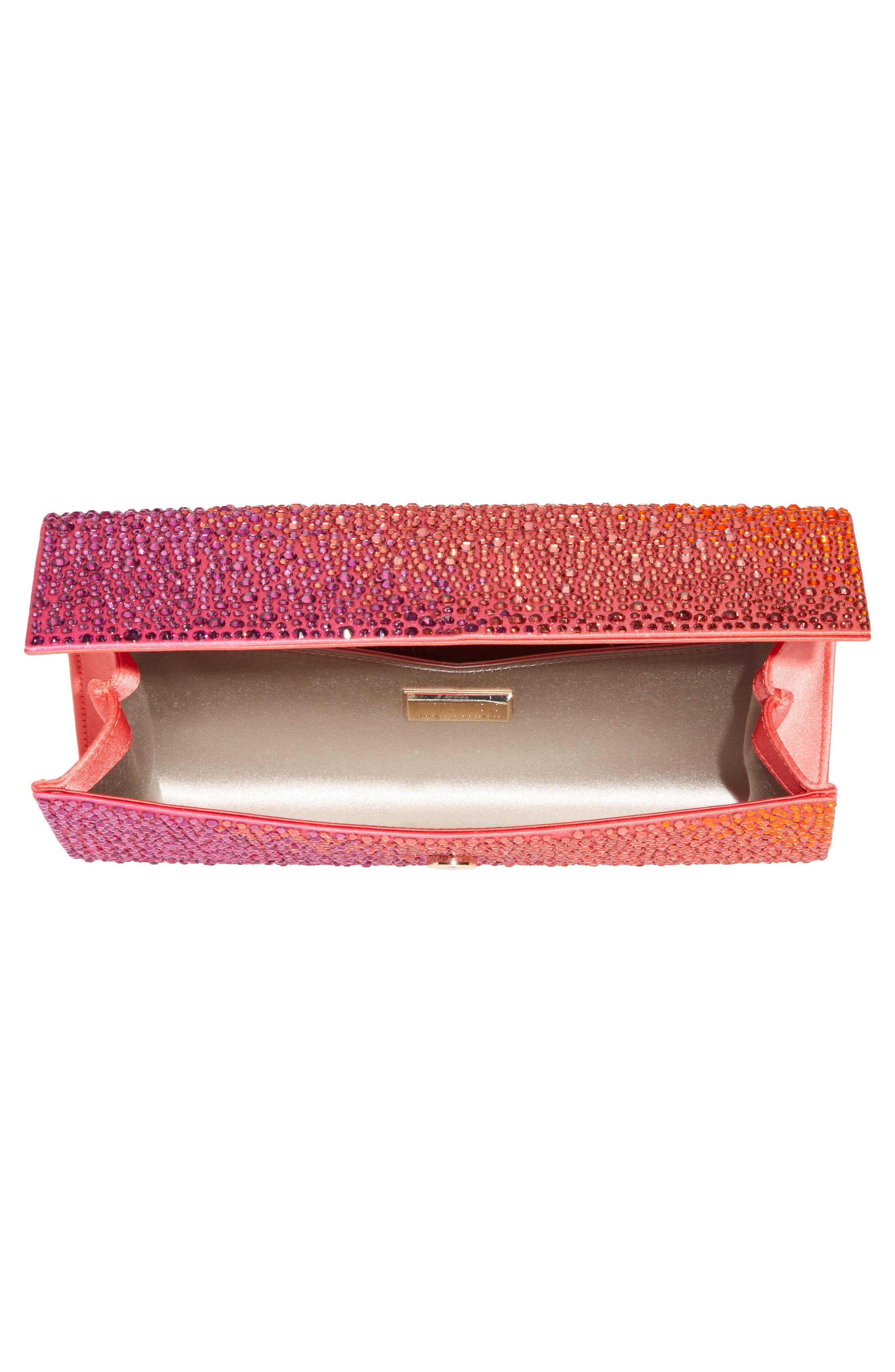 Perry Crystal Embellished Satin Clutch, Alternate, color, CHAMPAGNE FLAME