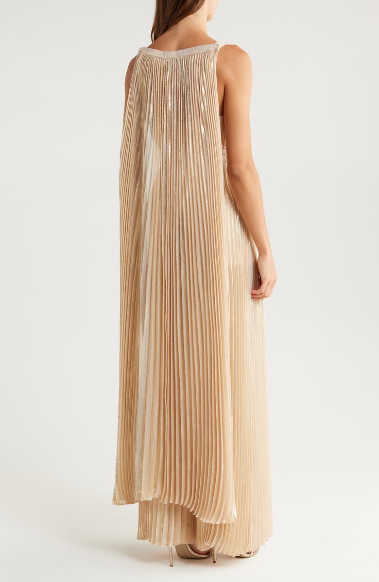 Alice + Olivia Rosalie Pleated Silk Blend Jumpsuit, Alternate, color, Champagne/ Gold
