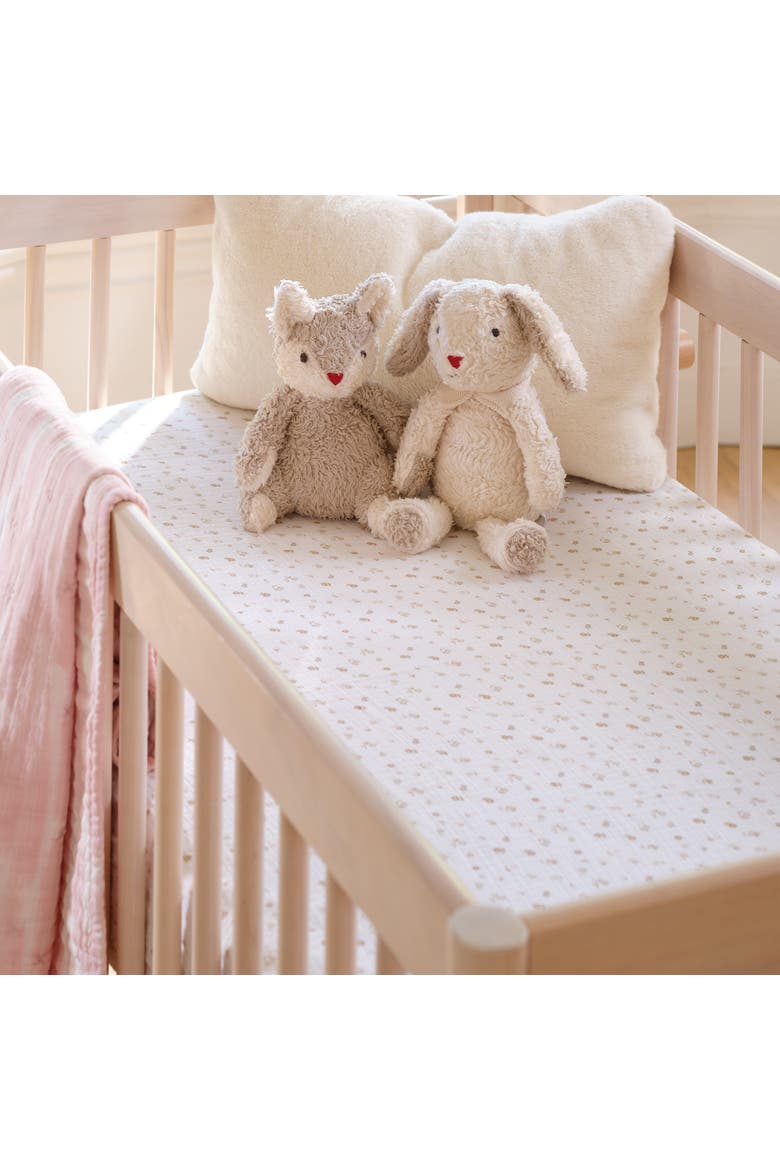Signature 100% Organic Cotton Muslin Floral Fitted Crib Sheet, Alternate, color, White