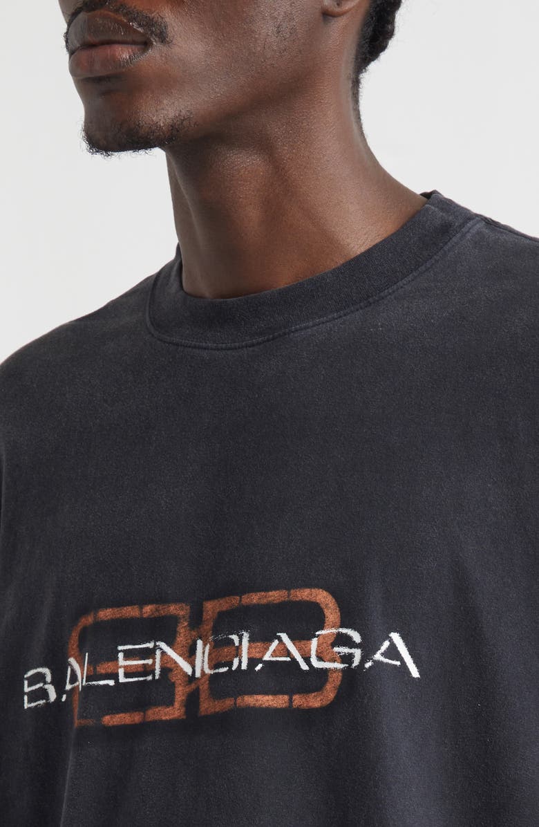 Balenciaga Logo Cotton Graphic T-Shirt, Alternate, color, Faded Washed Black