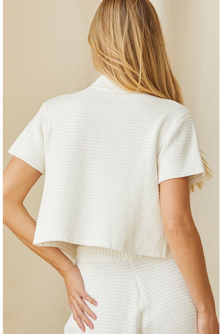 Cotton Waffle Knit Button-Up Top, Alternate, color, White