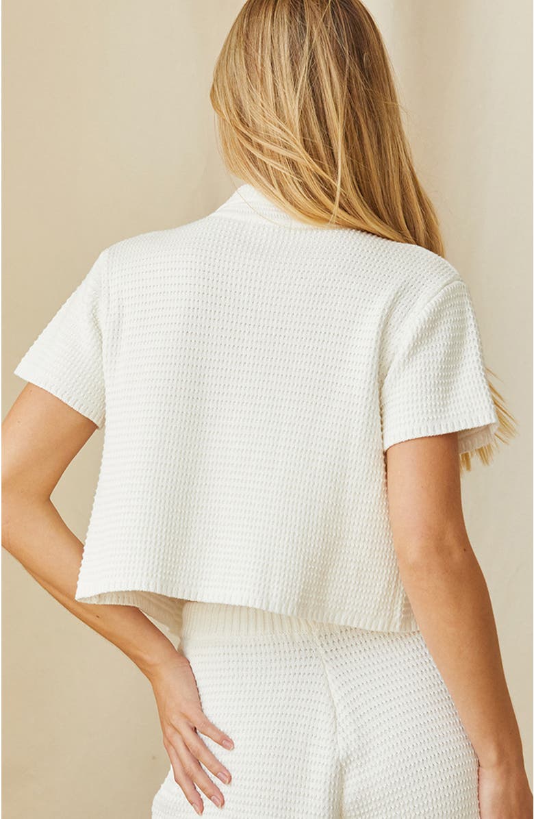 CRESCENT Cotton Waffle Knit Button-Up Top, Alternate, color, White