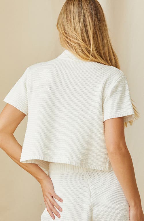 Crescent Cotton Waffle Knit Button-up Top In White