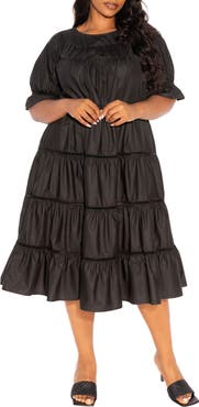 BUXOM COUTURE Tiered Cotton Blend Poplin Dress