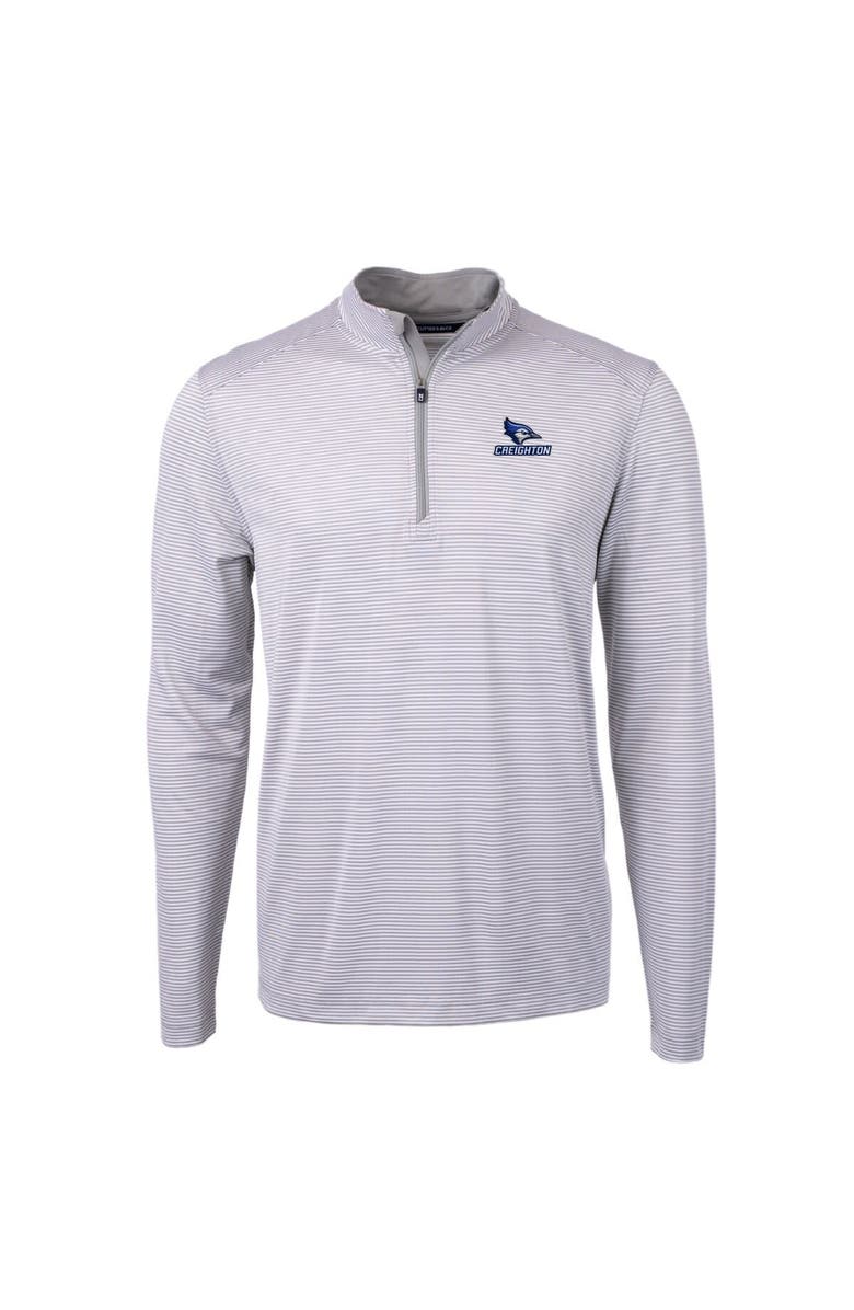 Cutter & Buck Men's Cutter & Buck Gray/White Creighton Bluejays Big & Tall Virtue Eco Pique Micro Stripe Recycled Quarter-Zip Pullover Top, Alternate, color,
