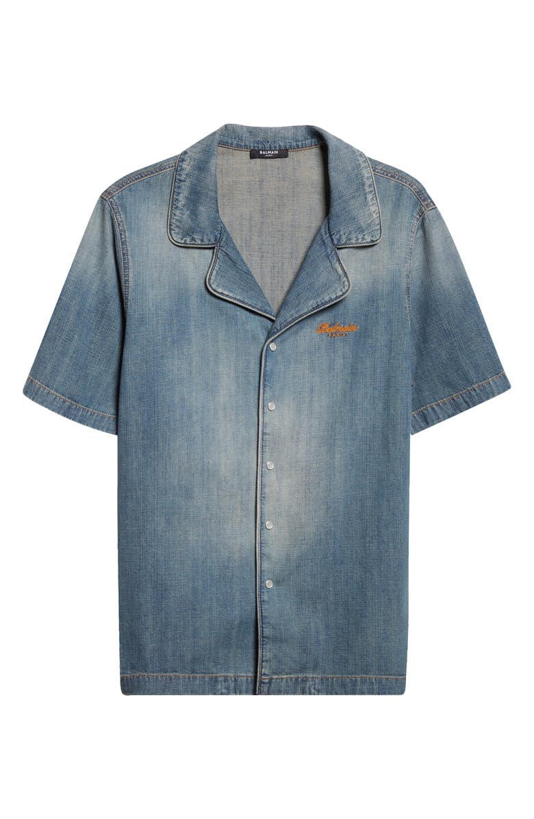 Balmain Short Sleeve Light Denim Pajama Shirt, Alternate, color, 6Ew Blue