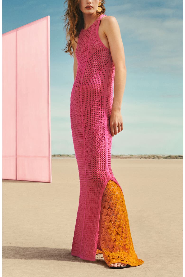 Open Stitch Maxi Cover-Up Dress, Alternate, color, FUCHSIA