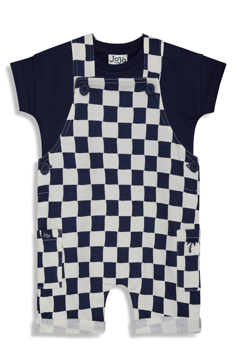JOJO MAMAN BEBE Checkerboard Cotton Shirt & Overalls Set, Main, color, Navy