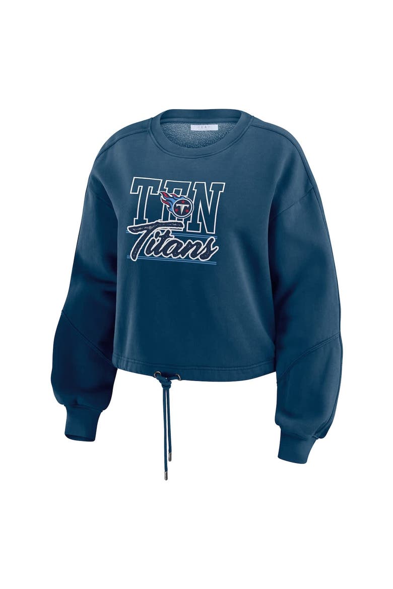 Women's WEAR by Erin Andrews Navy Tennessee Titans Washed Fleece Long Sleeve T-Shirt & Shorts Lounge Set, Alternate, color, Navy