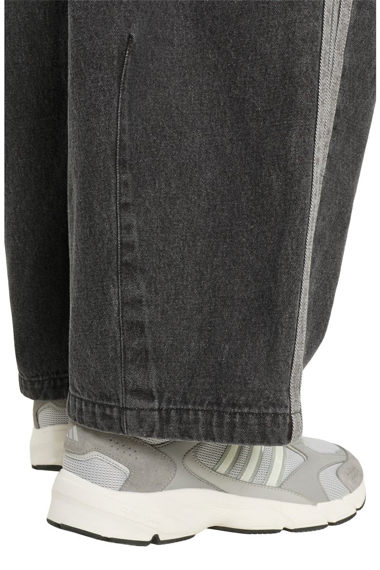 Relaxed Leg 3-Stripes Denim Pants, Alternate, color, BLACK