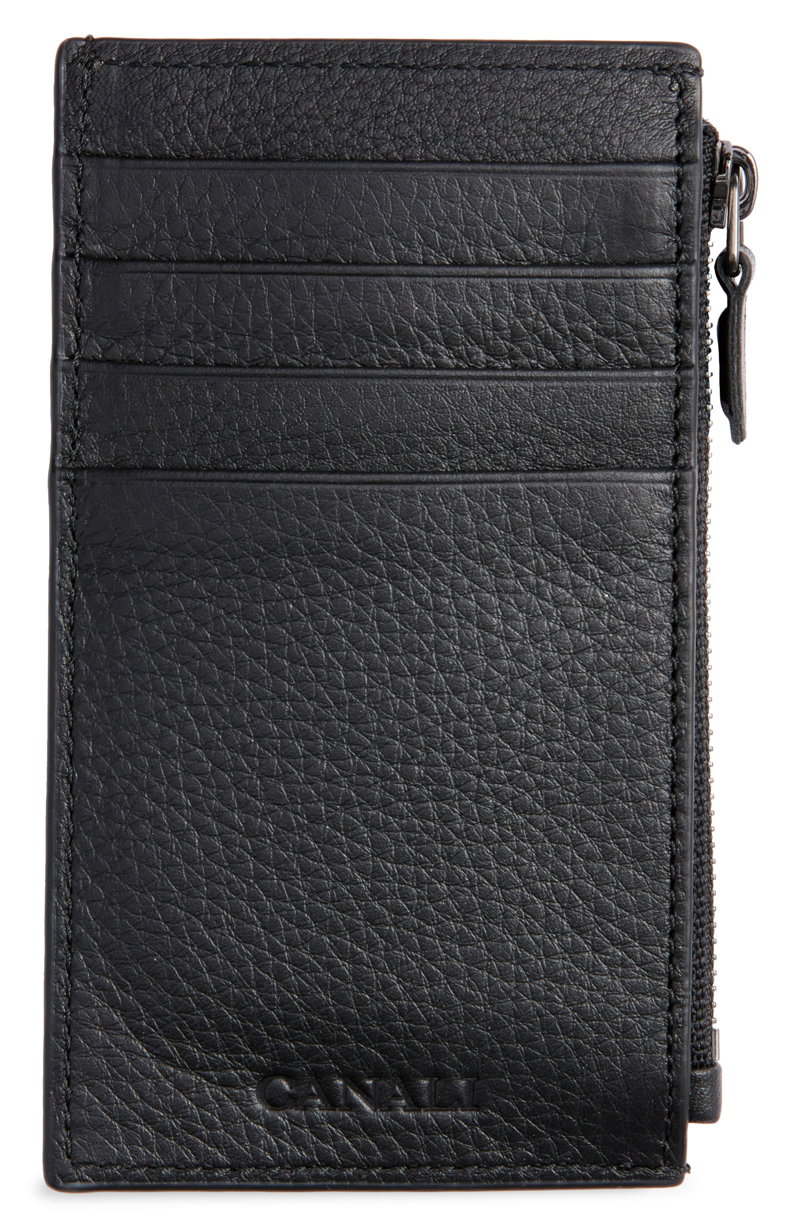 Canali Tumbled Calfskin Card Holder with Zip
