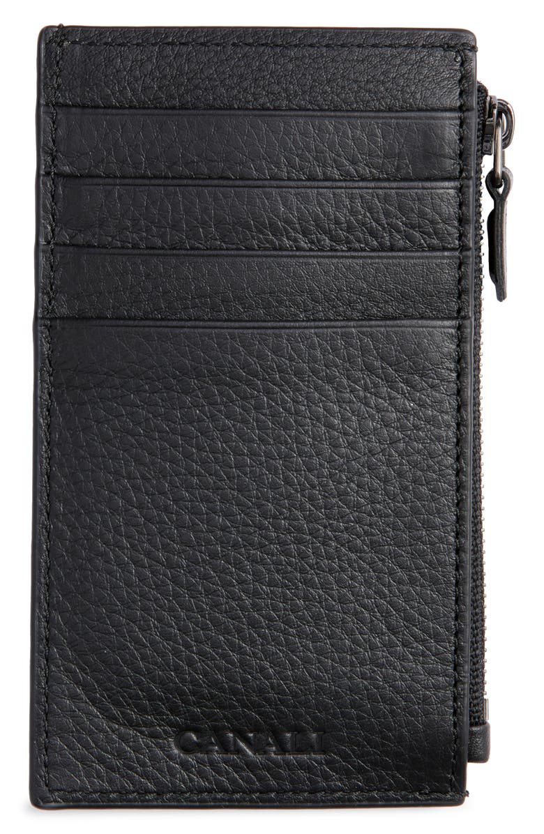 Canali Tumbled Calfskin Card Holder with Zip, Main, color, Black