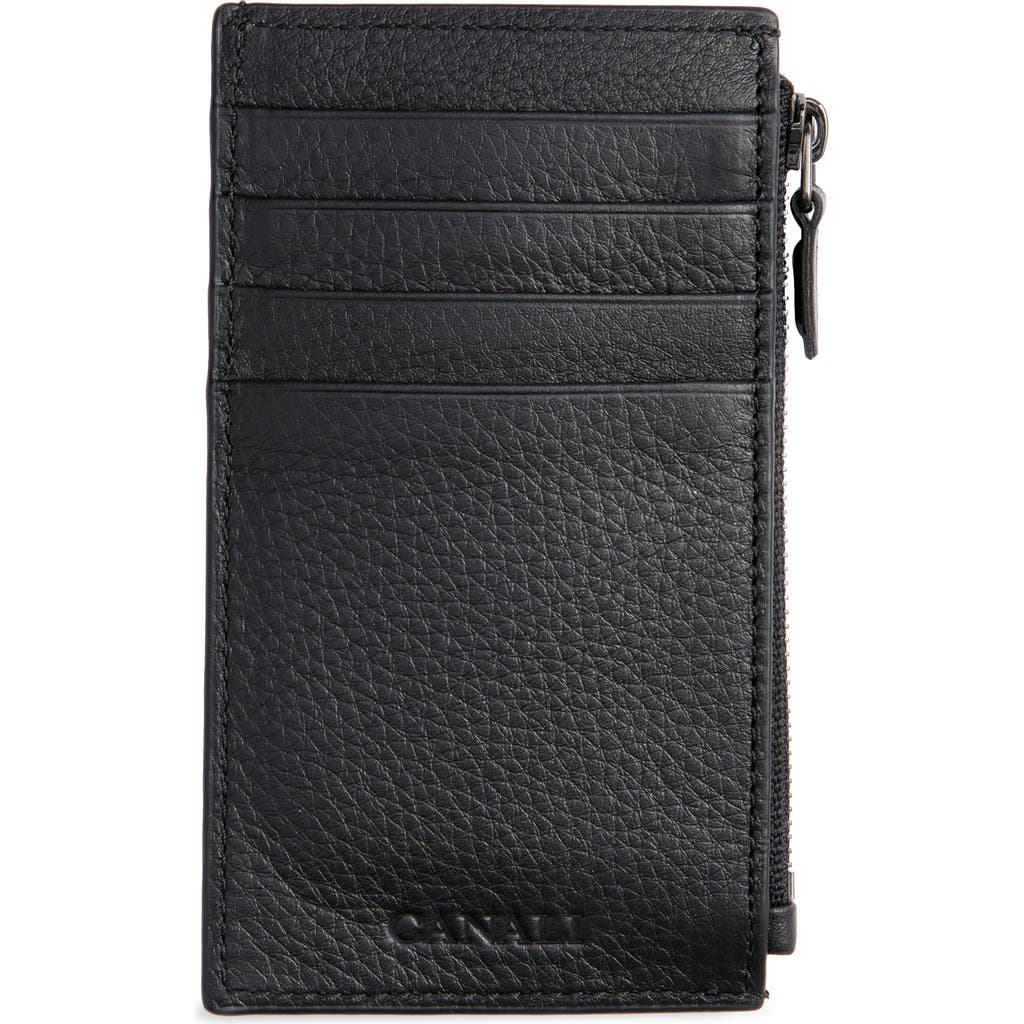 Canali Tumbled Calfskin Card Holder With Zip In Black