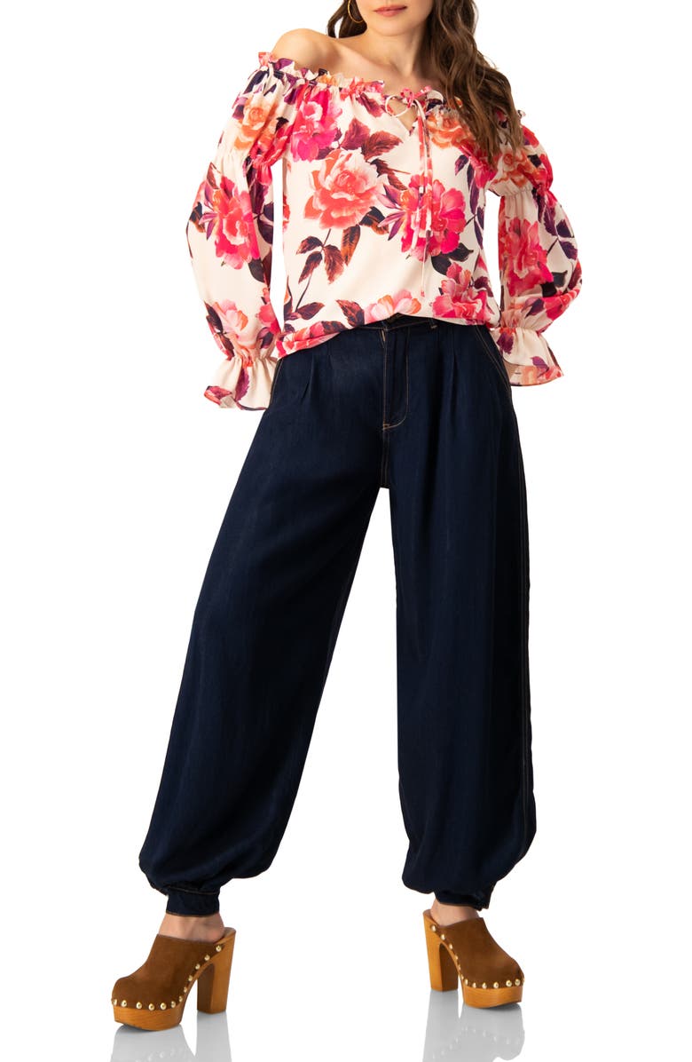 IVONNE Off-Shoulder Long Sleeve Printed Blouse, Alternate, color, Ivory