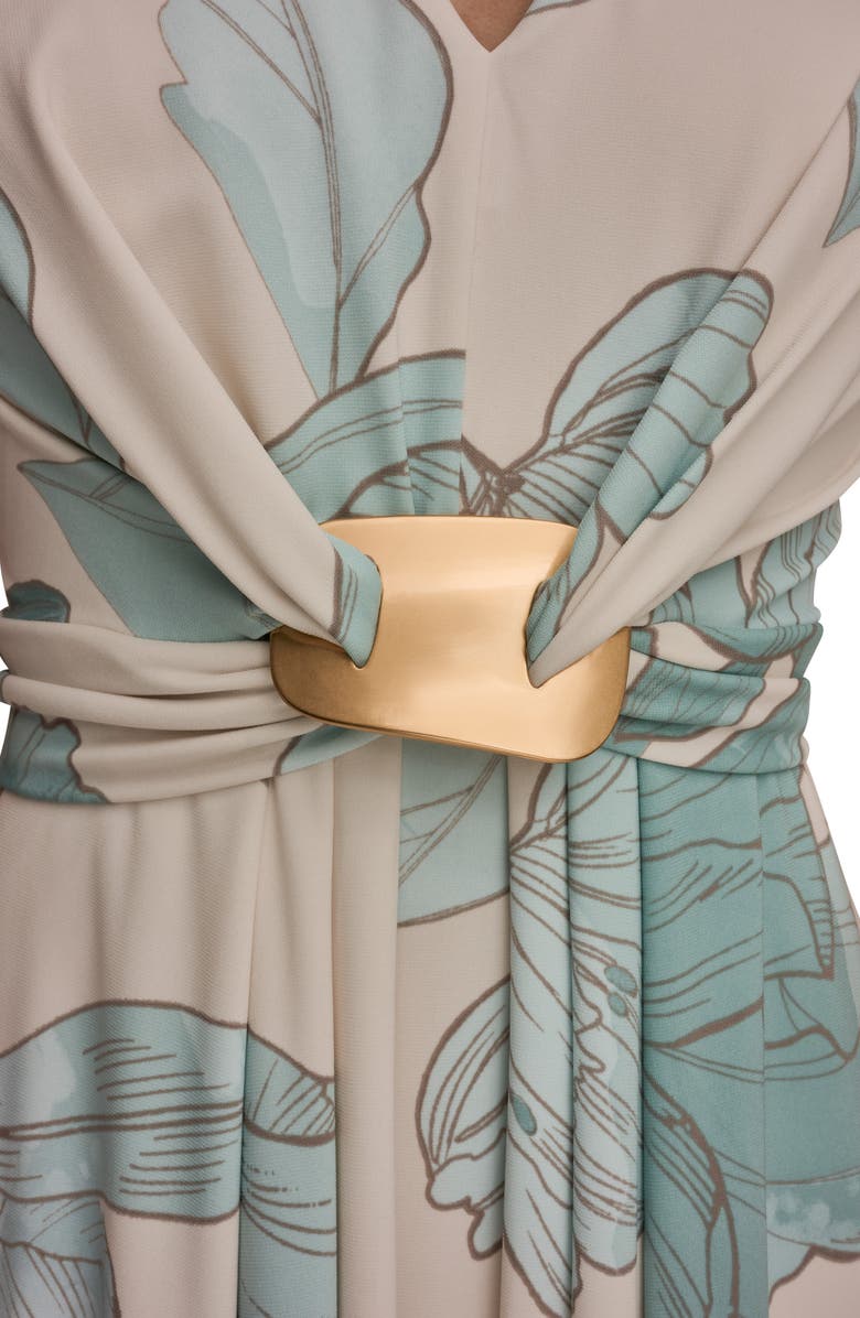 Donna Karan New York V-Neck A-Line Dress, Alternate, color, Vellum/ Waterlily Multi