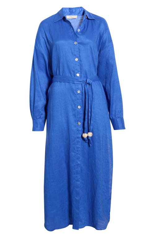Elan Long Sleeve Linen Maxi Shirtdress In Blue