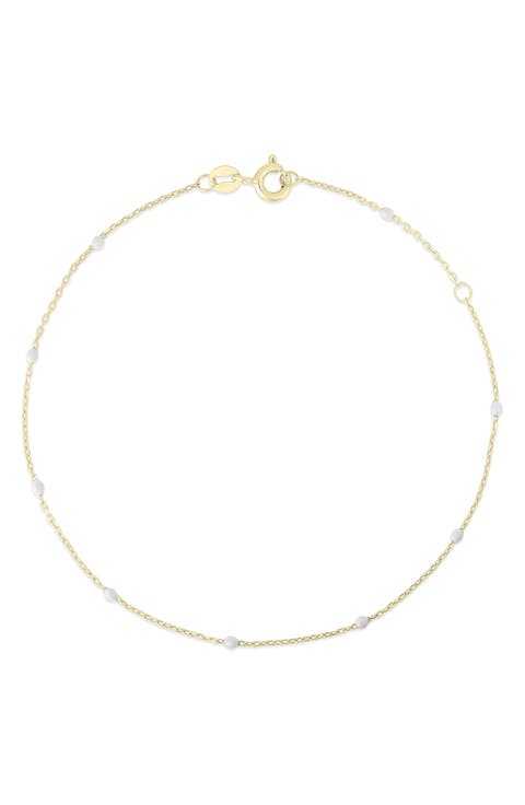 14k Gold Enamel Bead Anklet