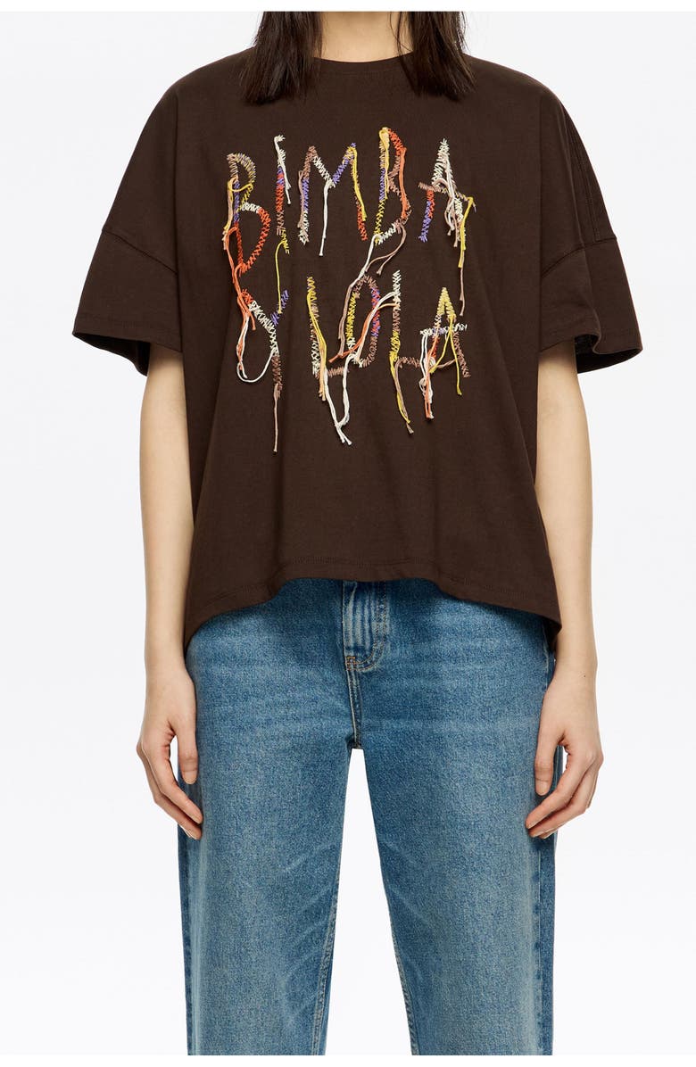 Bimba y Lola Fringed Logo T-Shirt, Main, color, Dark Burgundy