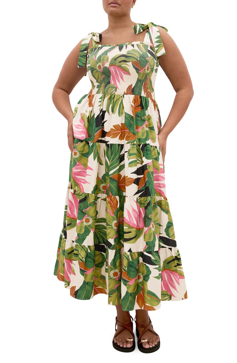 City Chic Paradiso Floral Print Sleeveless Dress, Main, color, 