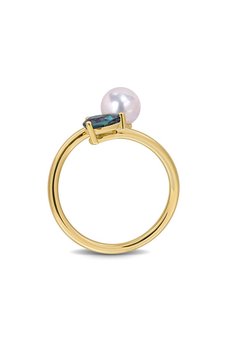 6-6.5mm Cultured Freshwater Pearl & Stone Bypass Ring, Alternate, color, GREEN
