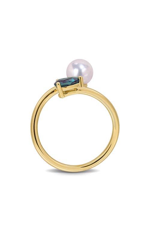 Delmar 6-6.5mm Cultured Freshwater Pearl & Stone Bypass Ring In Green