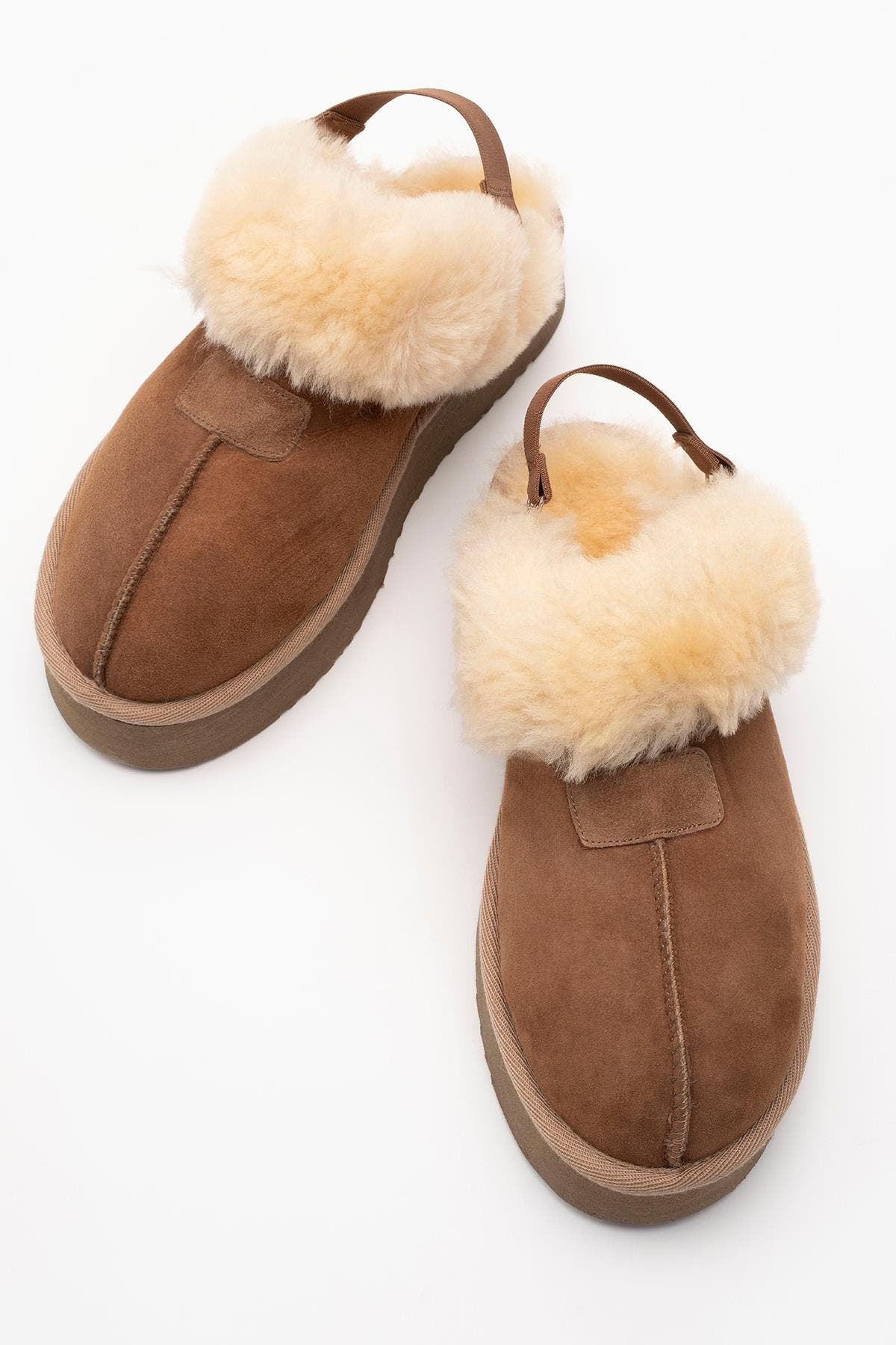 Olessa Leather Fur Slipper, Alternate, color, Cognac Suede