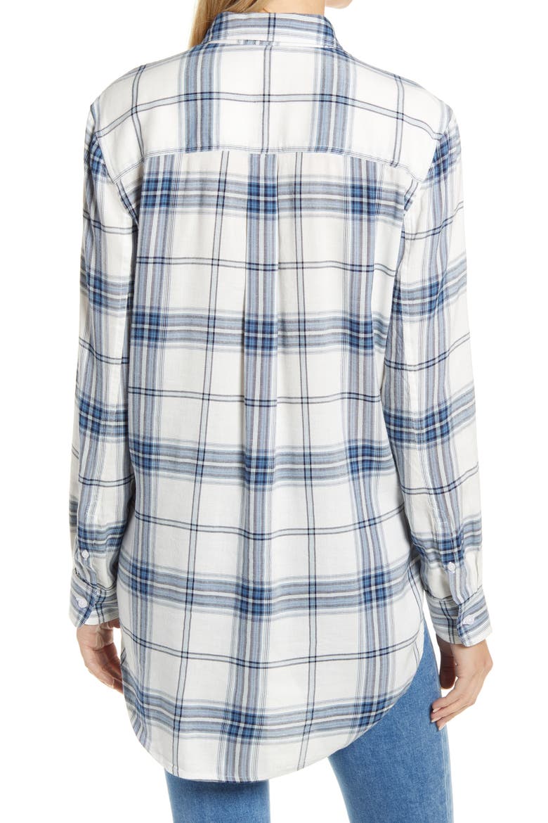 Plaid Popover Tunic, Alternate, color, IVORY- NAVY PLAID