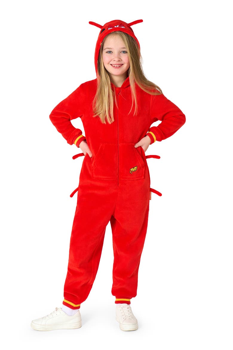 Kids' Lobster One Piece Hooded Jumpsuit, Main, color, RED