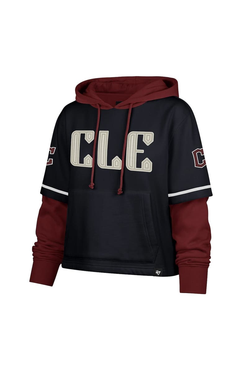 '47 Women's '47 Navy Cleveland Guardians City Connect Shortstop Cropped Pullover Hoodie, Alternate, color, Navy