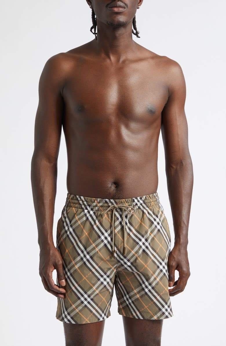Burberry Seb Check Swim Trunks, Main, color, Finch Brown Ip Check