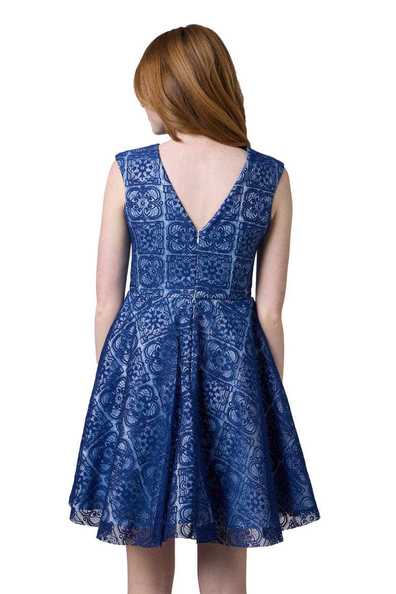 Cap Sleeve Boat Neck Lace Dress In Longer Length, Alternate, color, Navy Blue