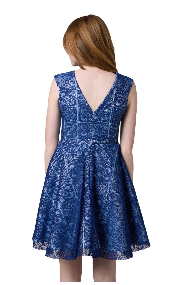 Un Deux Trois Cap Sleeve Boat Neck Lace Dress In Longer Length, Alternate, color, Navy Blue