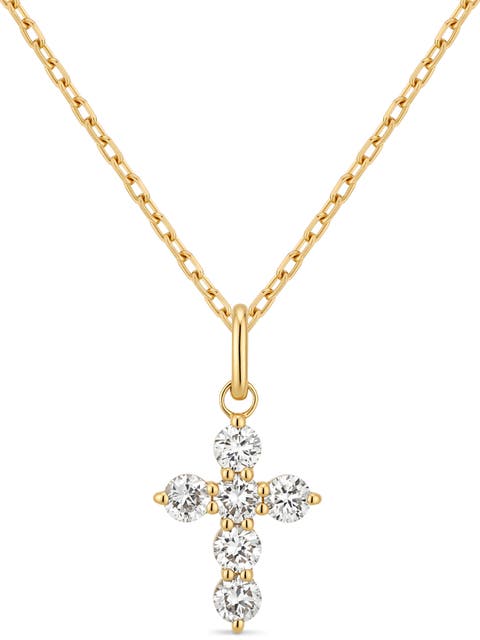 Cross Lab Grown Diamond Pendant With Cable Chain Necklace In 14k Gold