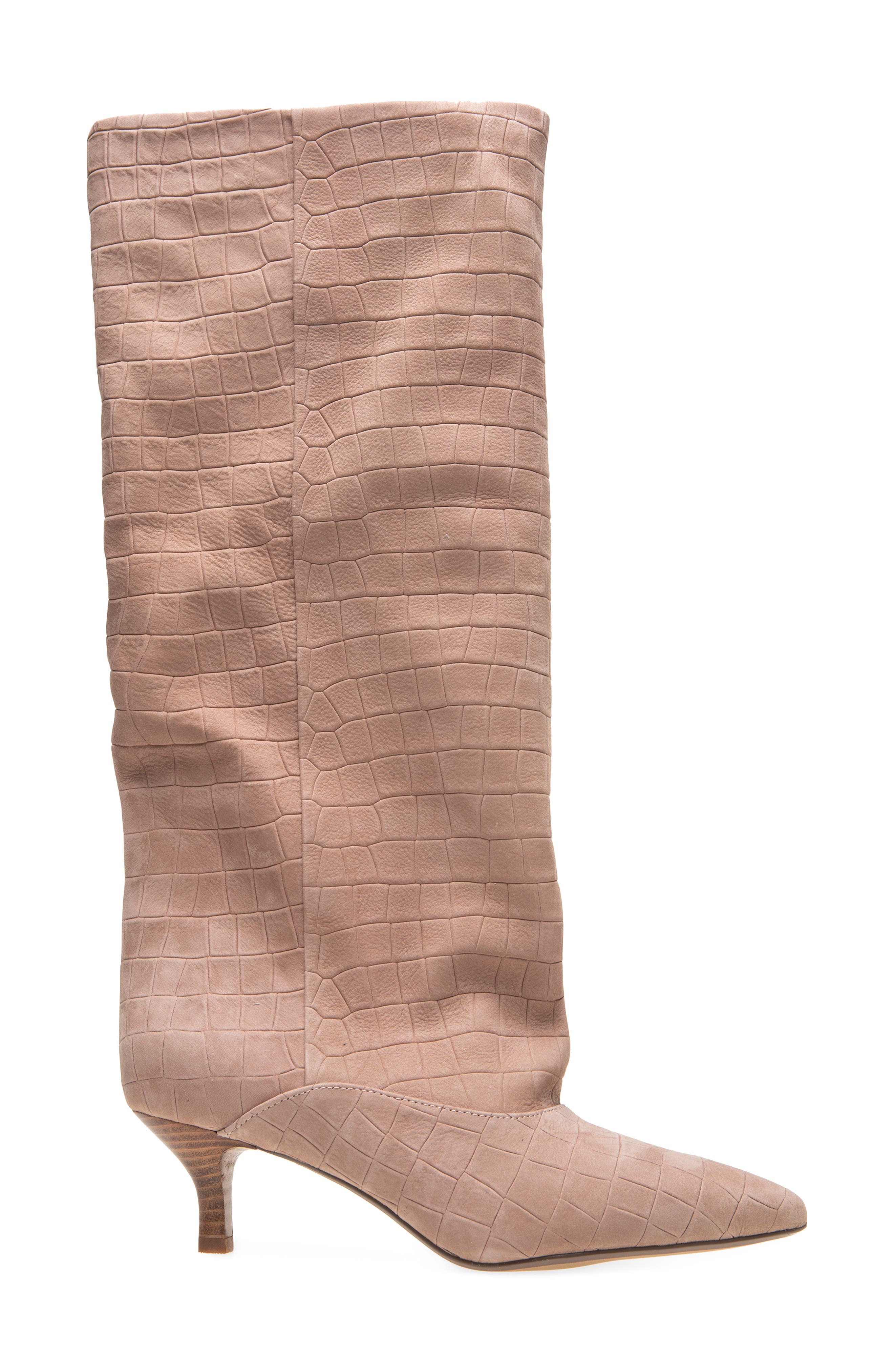 Brisbane Croc Embossed Leather Knee High Boot, Alternate, color, BLUSH NUBUCK