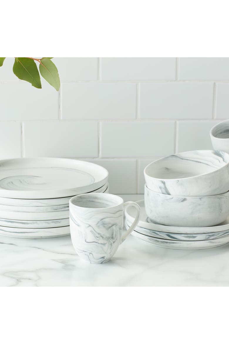 Brighton Porcelain 32-Piece Dinnerware Set, Main, color, Gray