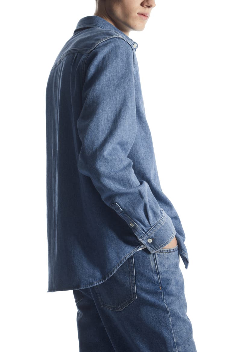 Organic Cotton Blend Denim Button-Up Shirt, Alternate, color, BLUE MEDIUM DUSTY