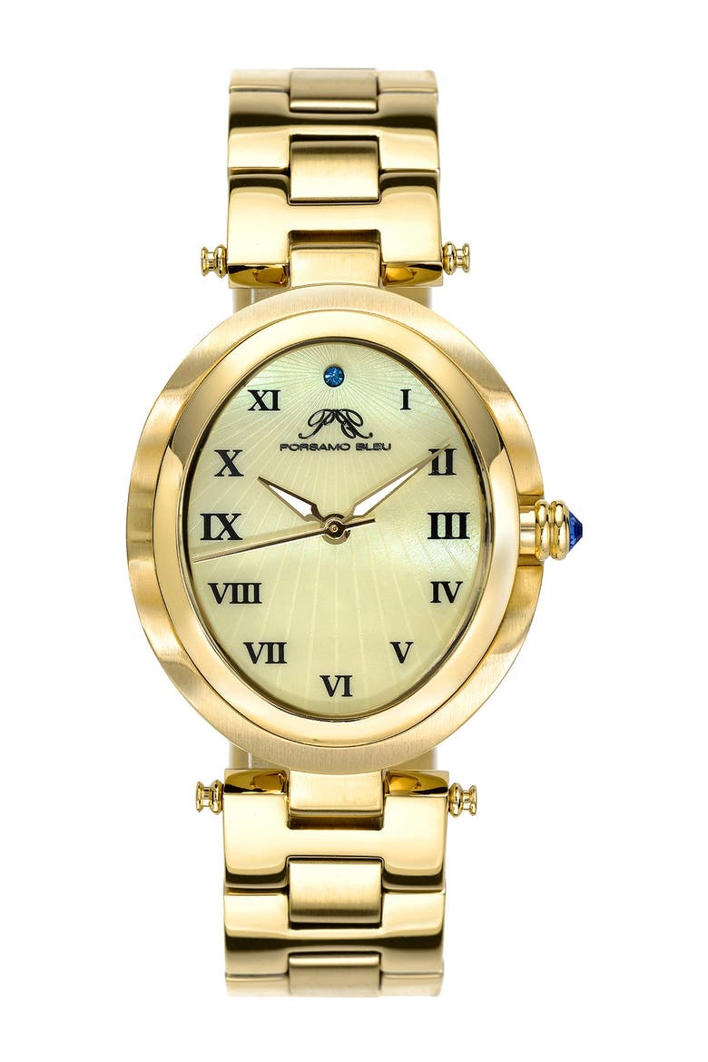 Women's South Sea Oval Swarovski Crystal Accented Swiss Quartz Watch, 30.75mm x 42mm, Main, color, GOLD