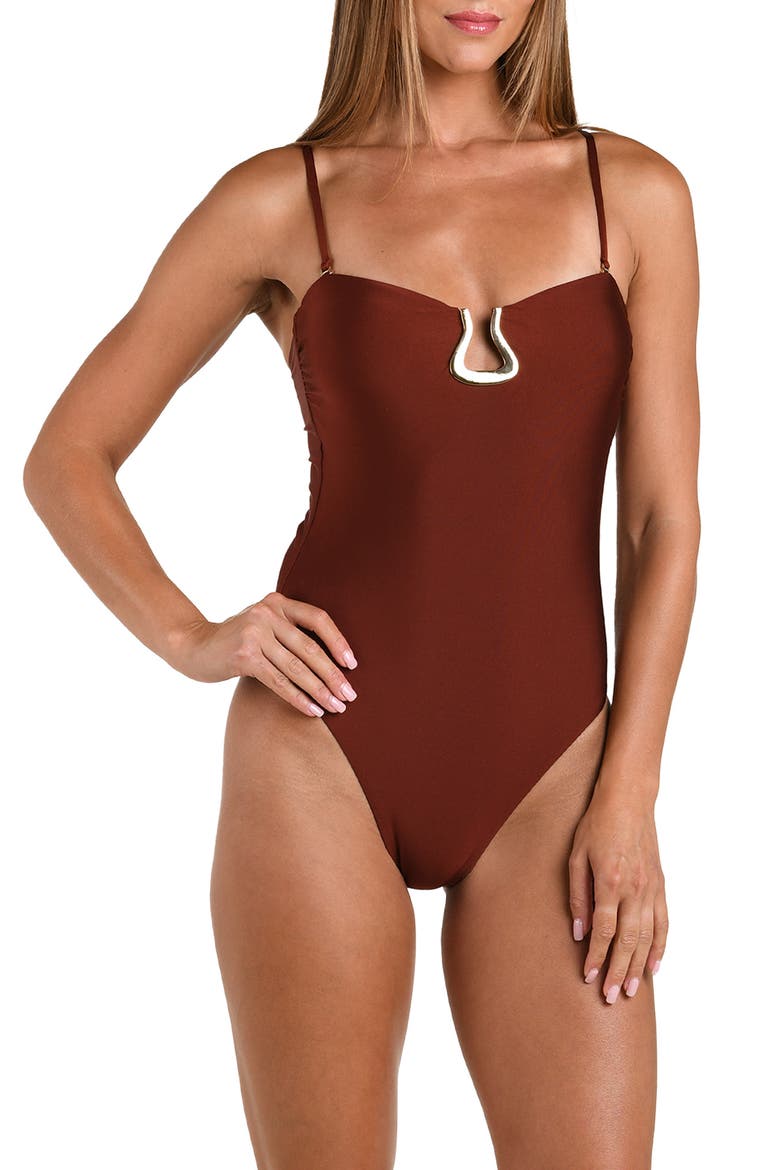 Solids Strapless One-Piece Swimsuit, Alternate, color, MAHOGANY